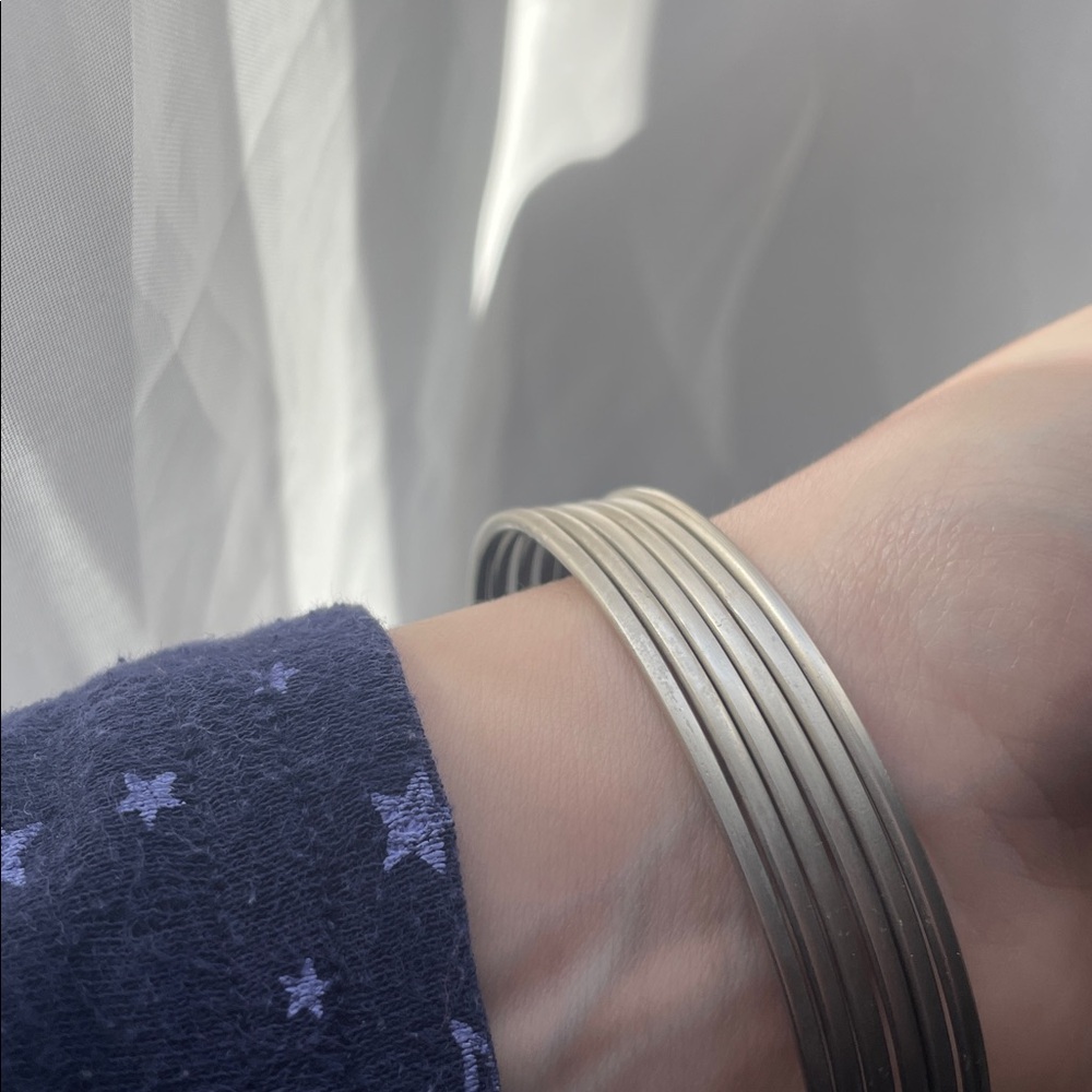 Silver Bangle Bracelets Set - Picture 2 of 3